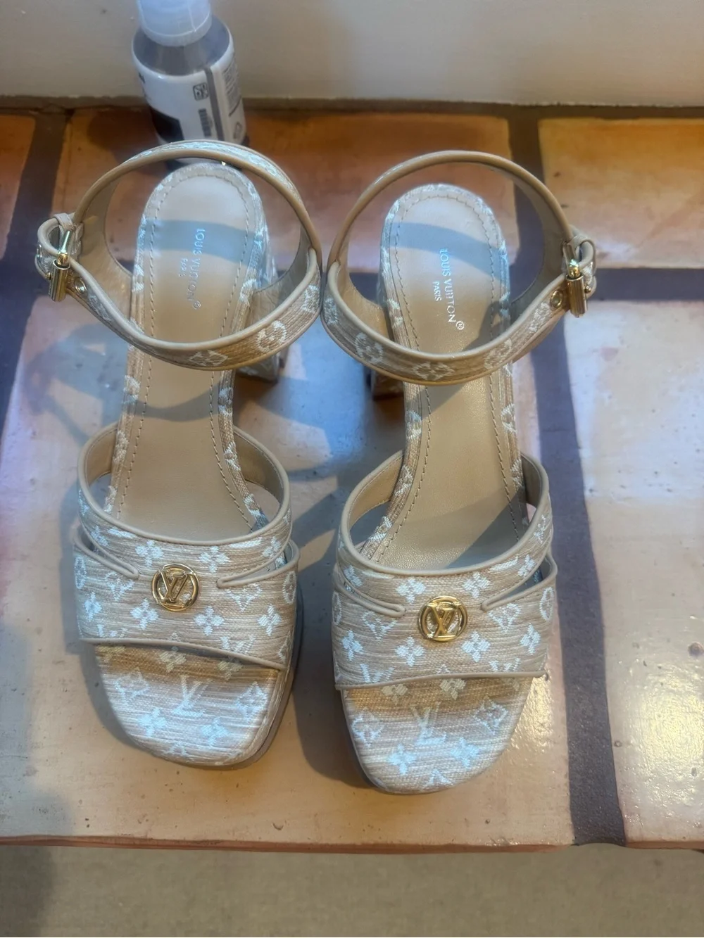 Louis Vuitton Beige Monogram Platform Ankle-Strap Sandals